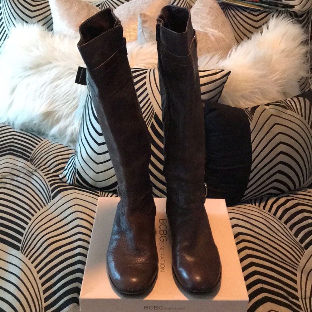 Brown leather riding boots